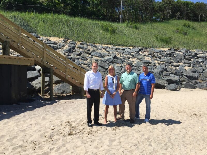 (left to right) U.S. Congressman Lee Zeldin; Councilwoman Jane Bonner; Brookhaven Superintendent of Highways Daniel P. Losquadro; and Marc Mazza, vice president of the Miller Place Park Homeowners Association.