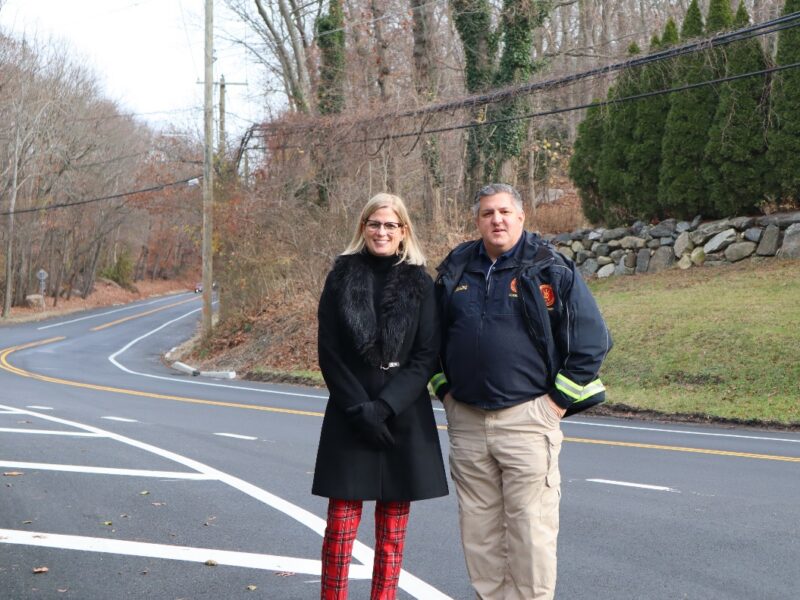 Superintendent Losquadro and Councilwoman Bonner on recently-resurfaced North Country Road.