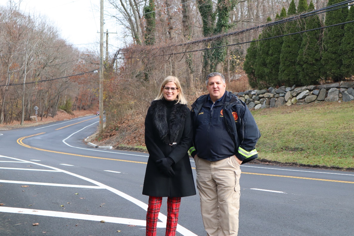 Superintendent Losquadro and Councilwoman Bonner on recently-resurfaced North Country Road.